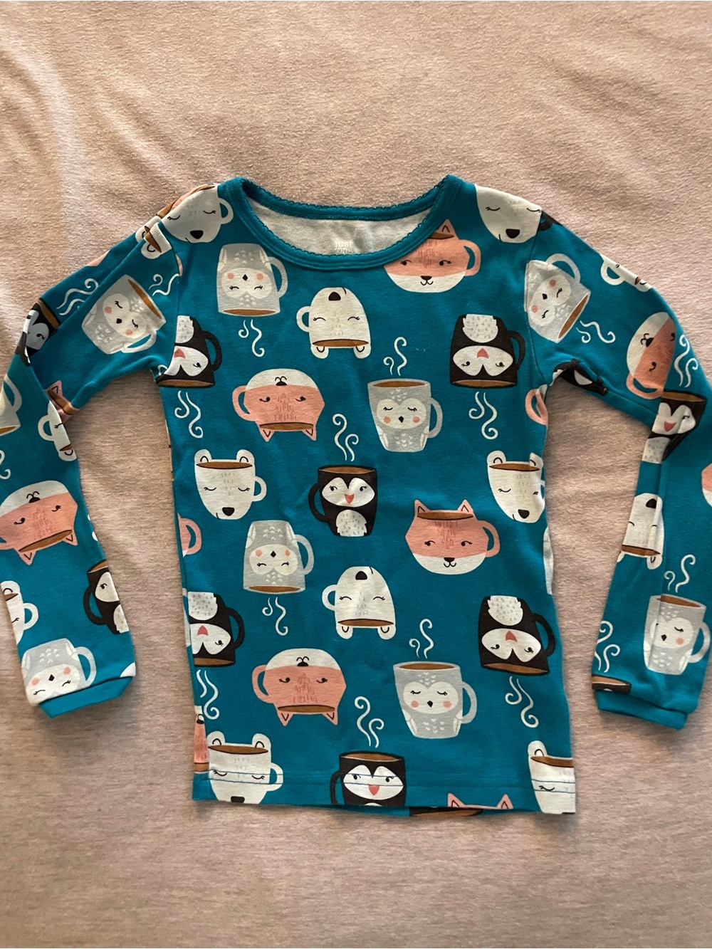 Kids Long-Sleeve Teal Animal Mug Print Pajama set